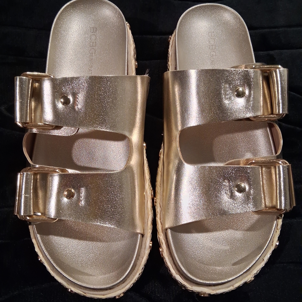 BCBGeneration Gold Sandals with Buckle Straps